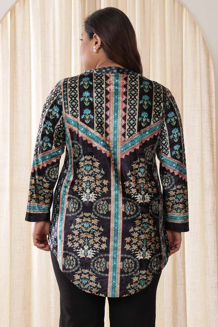 Plus Size Black Blue Velvet Top