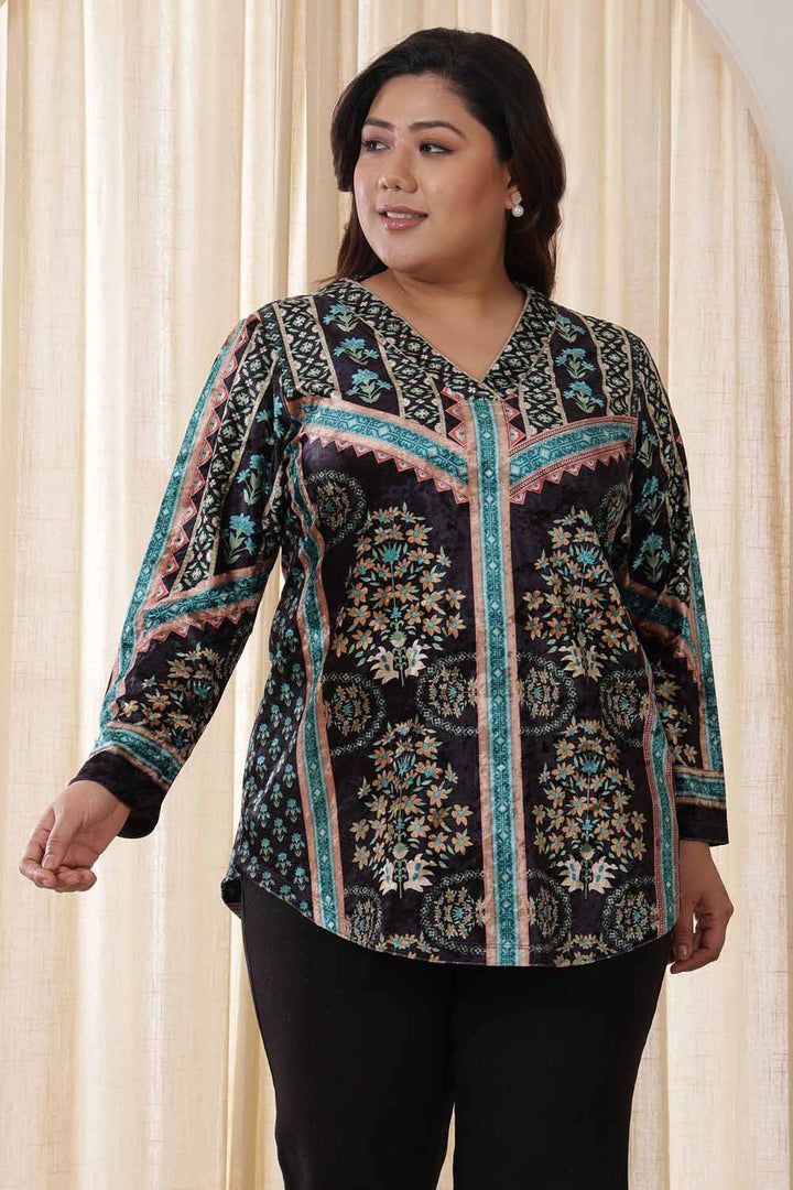 Plus Size Black Blue Velvet Top