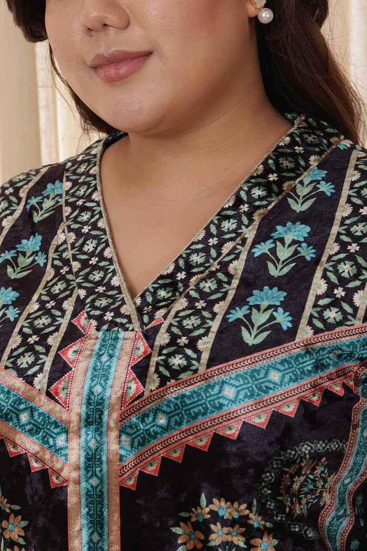 Plus Size Black Blue Velvet Top