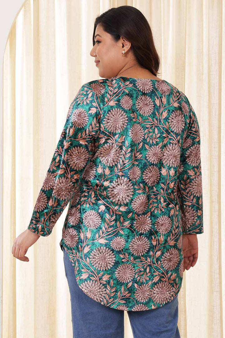 Plus Size Green Floral Velvet Top