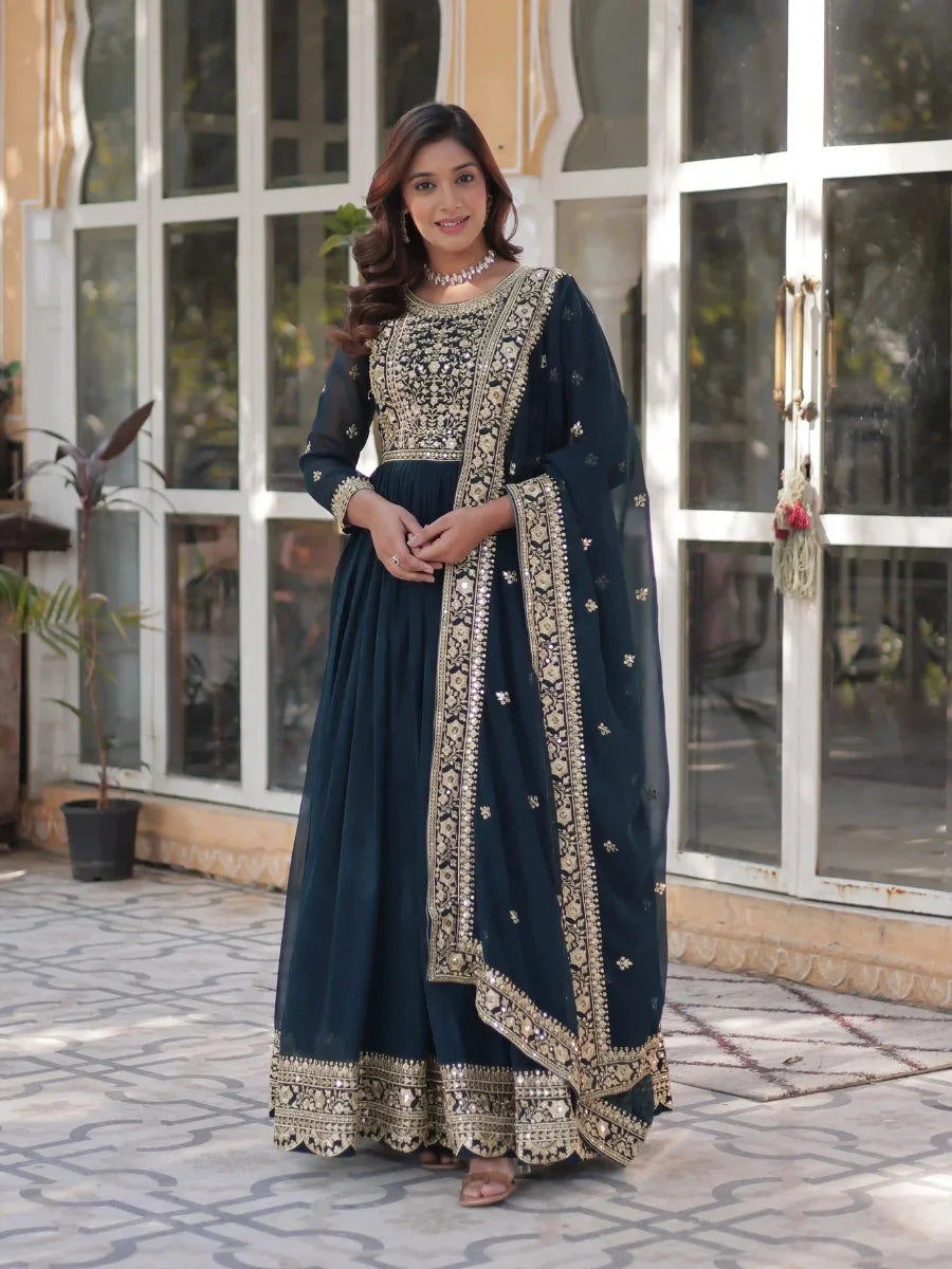 Stylish Faux Georgette Anarkali Gown with Designer Dupatta