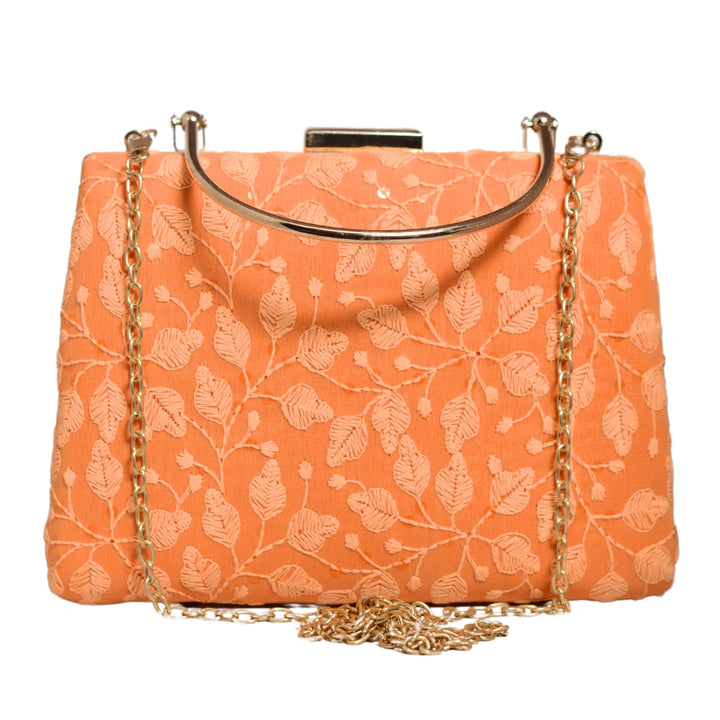 Orange Chikankari Embroidery Clutch Bag | Unique Handcrafted Design