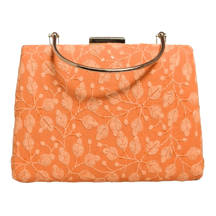 Orange Chikankari Embroidery Clutch Bag | Unique Handcrafted Design
