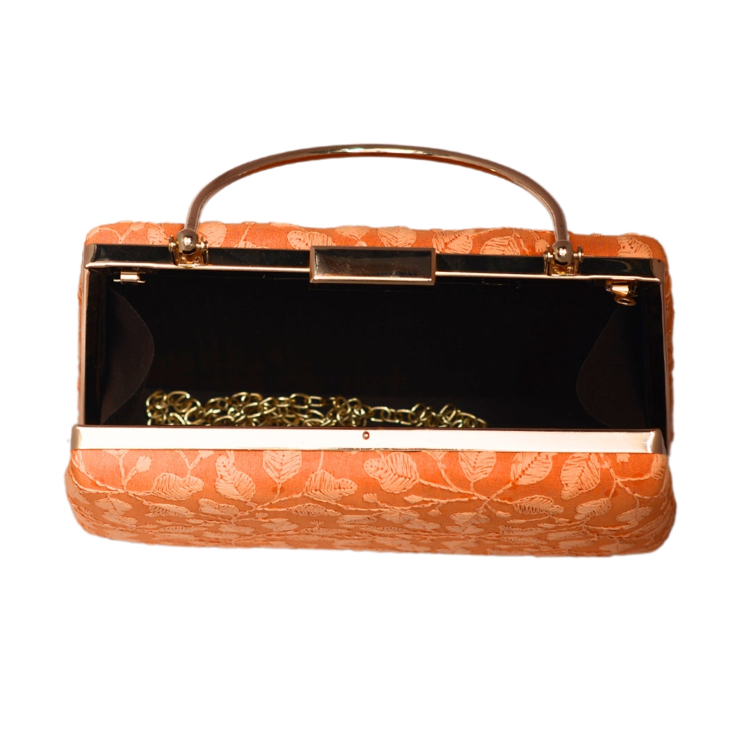 Orange Chikankari Embroidery Clutch Bag | Unique Handcrafted Design