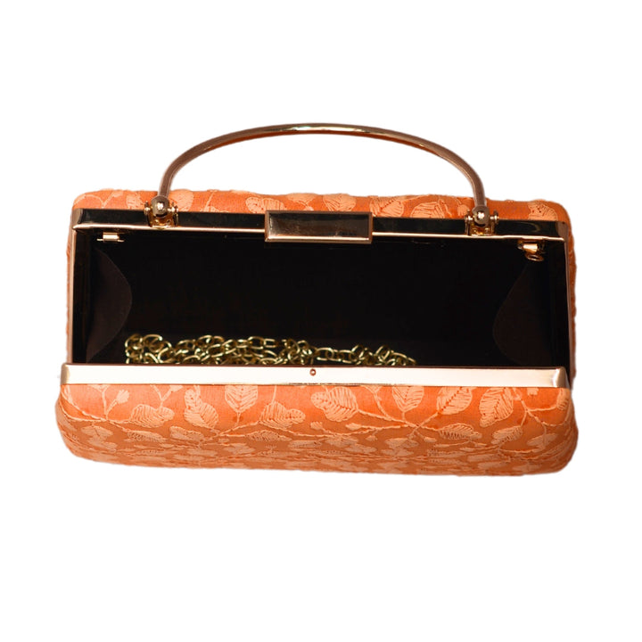 Orange Chikankari Embroidery Clutch Bag | Unique Handcrafted Design