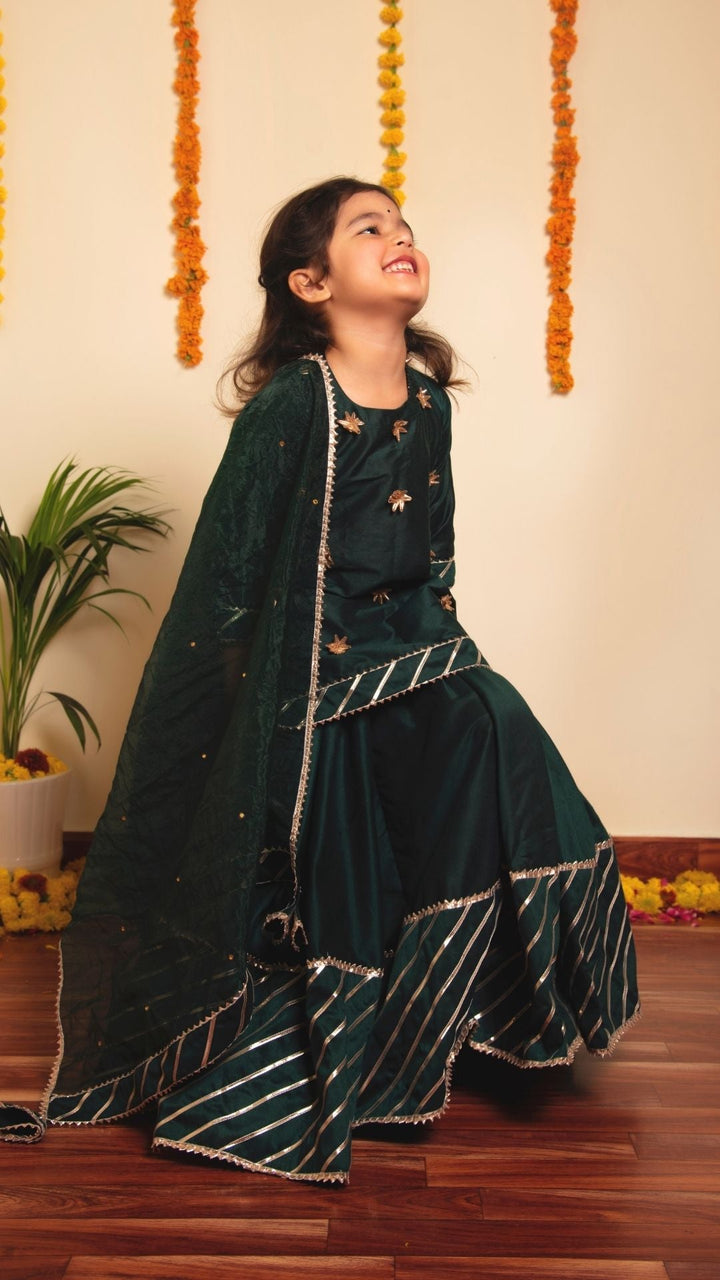 BACHPAN MIMOSA GREEN  LEHENGA SET - Pomcha Jaipur