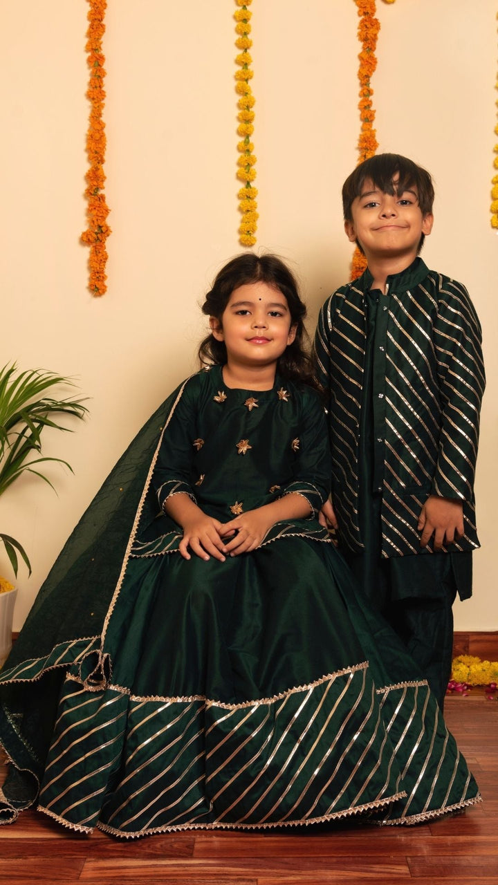 BACHPAN MIMOSA GREEN  LEHENGA SET - Pomcha Jaipur
