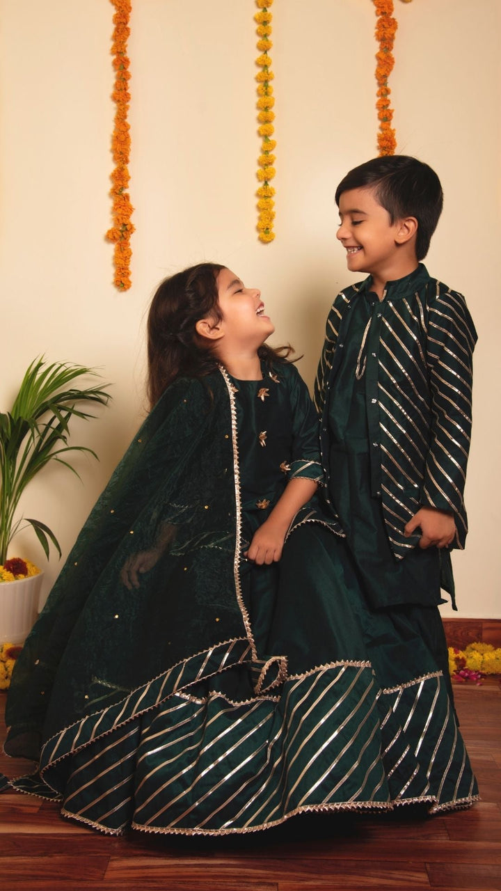 BACHPAN MIMOSA GREEN  LEHENGA SET - Pomcha Jaipur