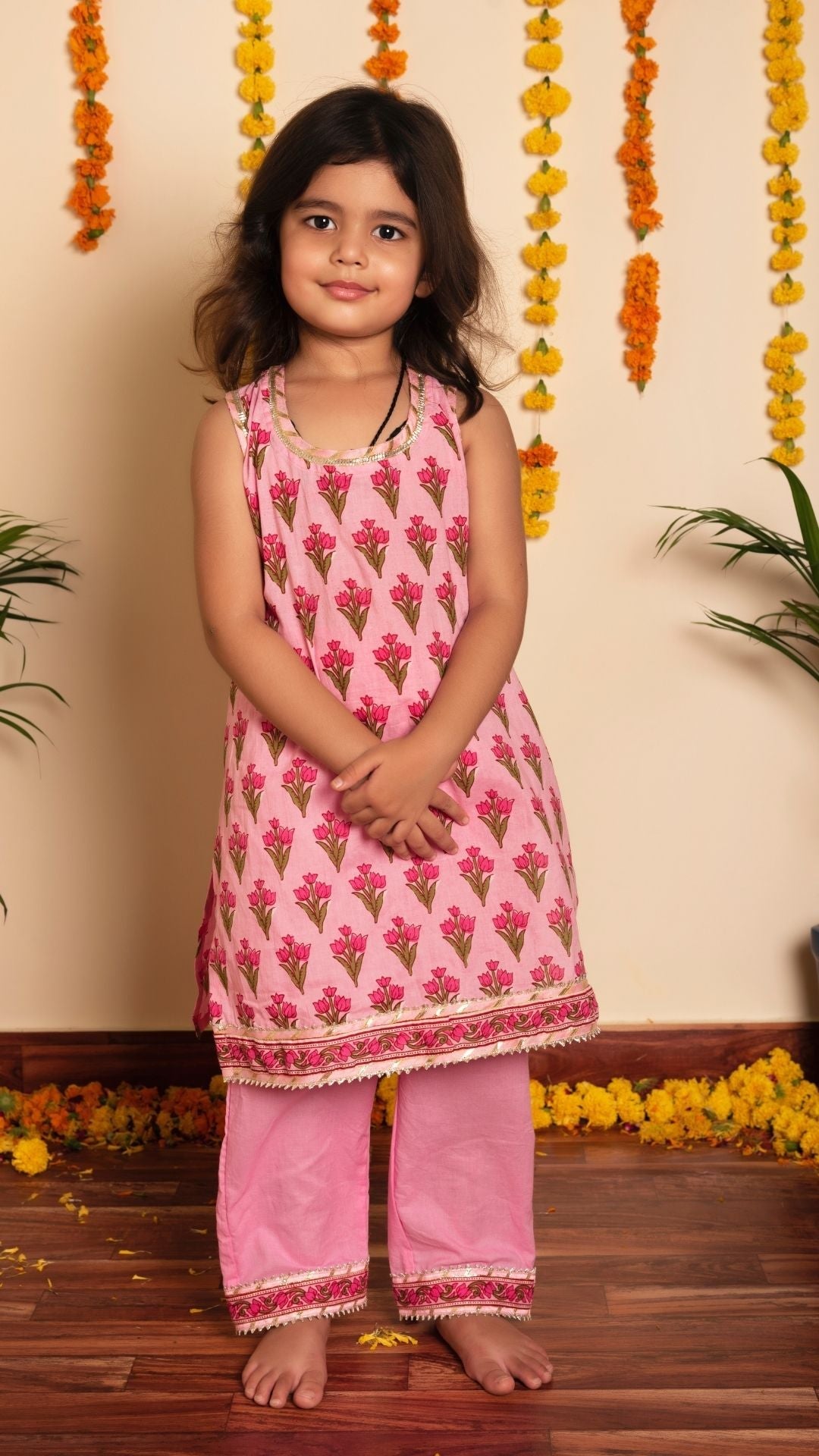BACHPAN GULBHAR  PINK HAND BLOCK KURTA SET - Pomcha Jaipur