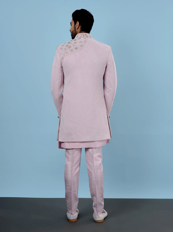 Stylish pink ethnic wear with asymmetrical cut and embroidery