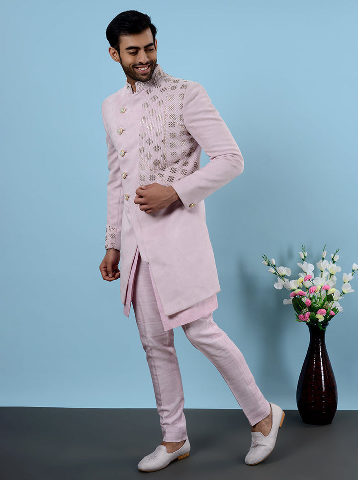 Elegant pink Indowestern with beads and moti handwork