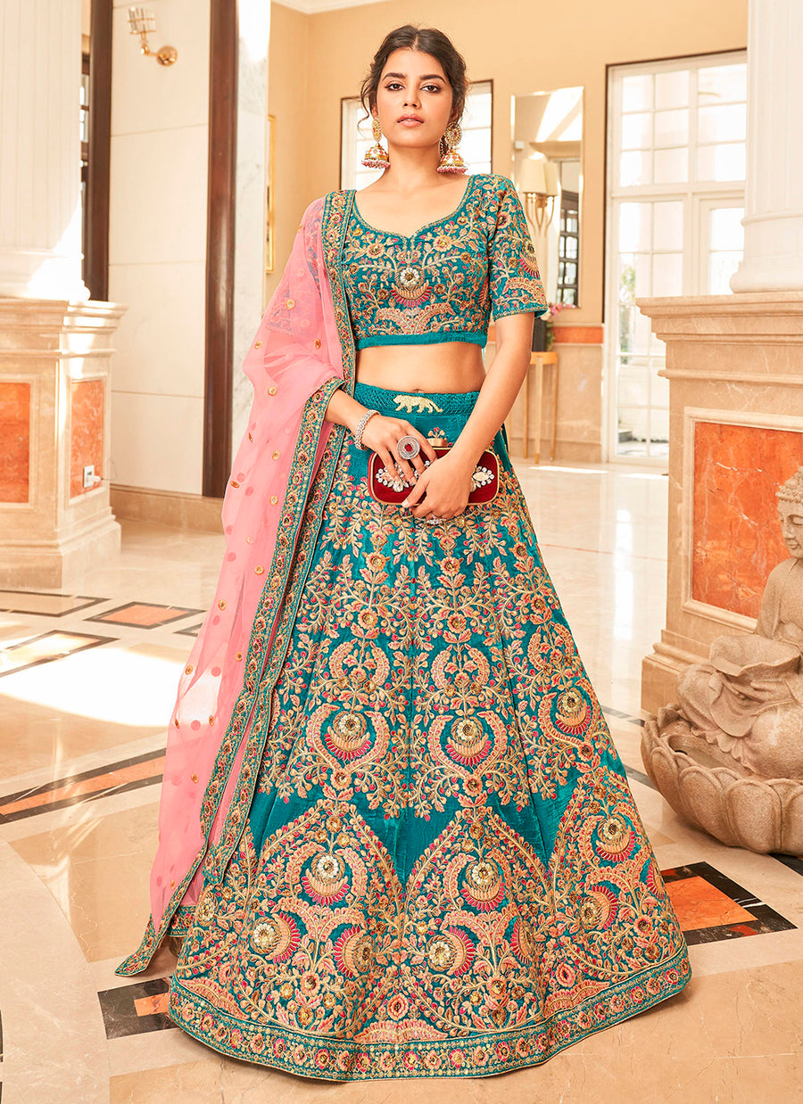 Velvet Lehenga with Thread & Sequin Embroidery for Weddings

