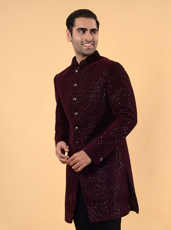 Maroon Indo Western Outfit for Men | Perfect for Weddings and Sangeets