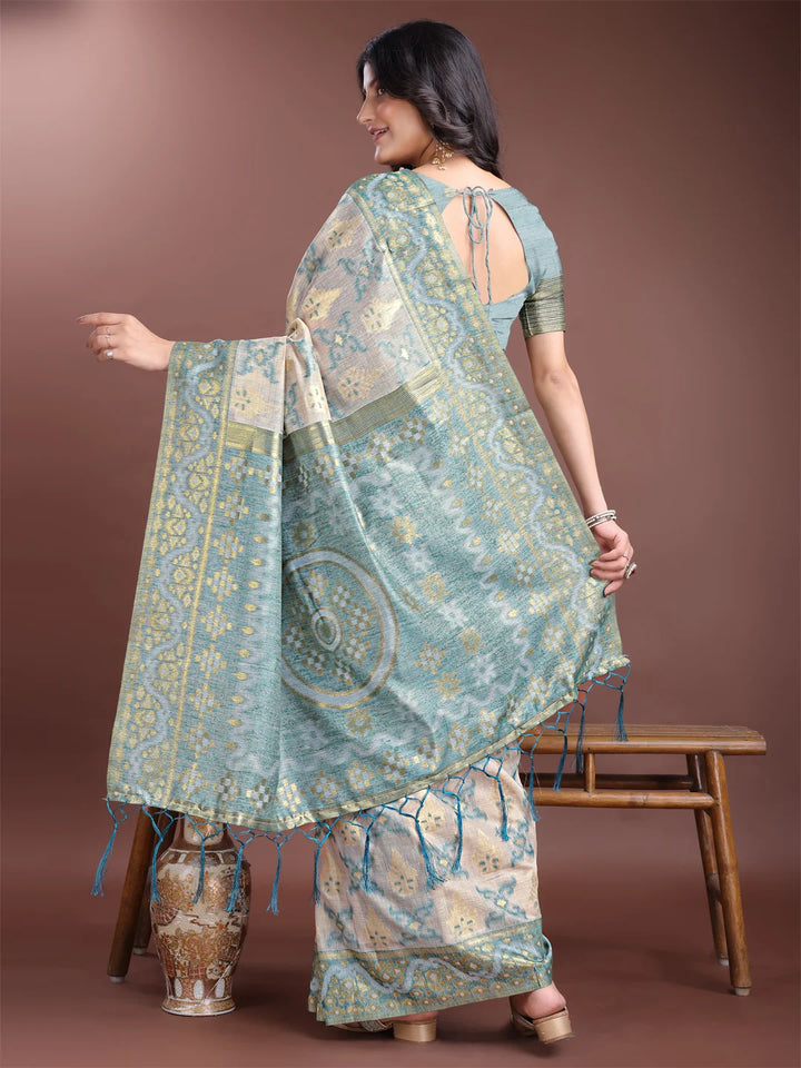 Wevon Jacquard green saree with matching blouse

