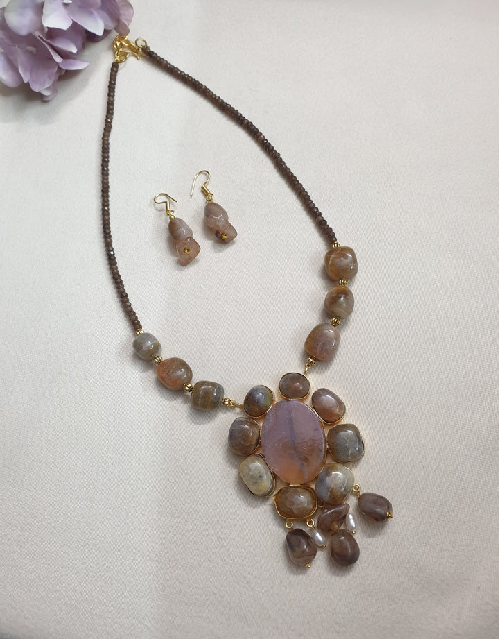 Light Brown Stone Fusion | Pendant Set With Earrings Edition