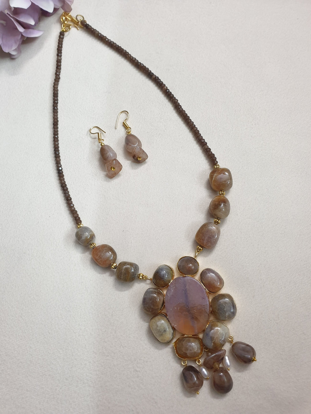 Light Brown Stone Fusion | Pendant Set With Earrings Edition
