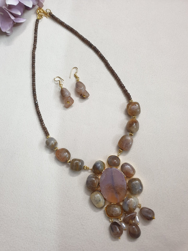 Light Brown Stone Fusion | Pendant Set With Earrings Edition