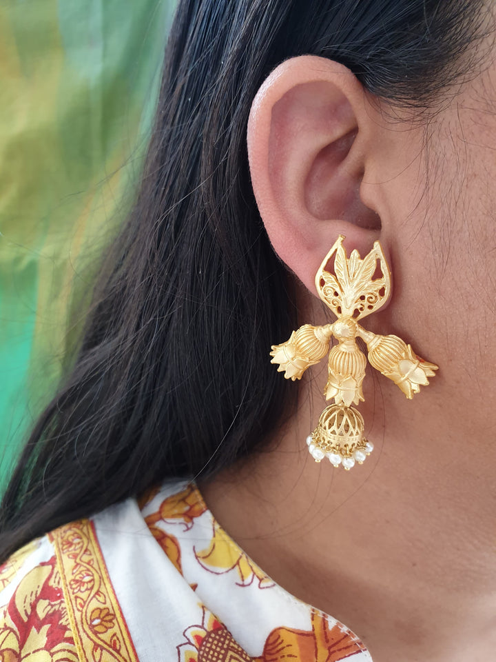 Floral Gold | Matte Jhumki Earrings Style Statement