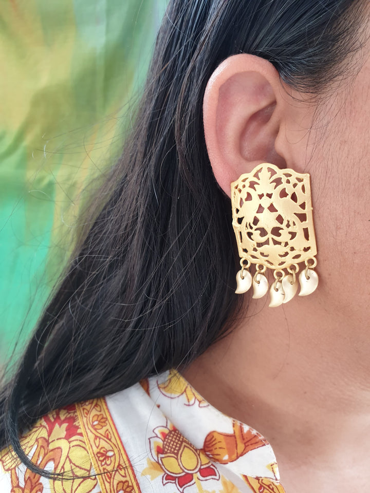 Peacock Filigree Gold | Matte Stud Earrings Trendy