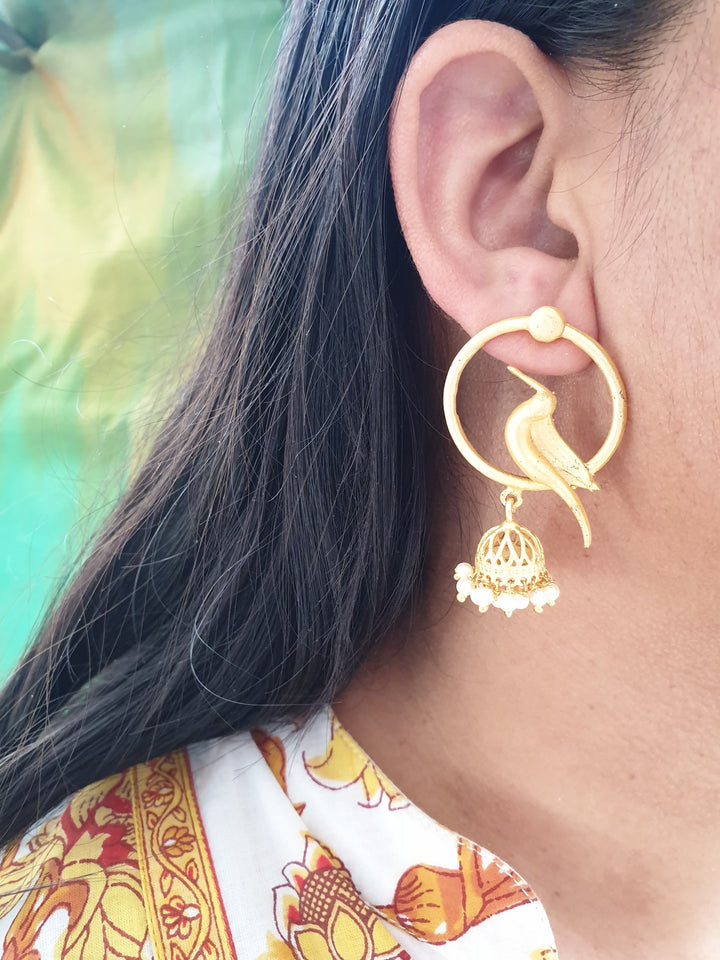 Bird Gold | Matte Jhumki Earrings Signature Design
