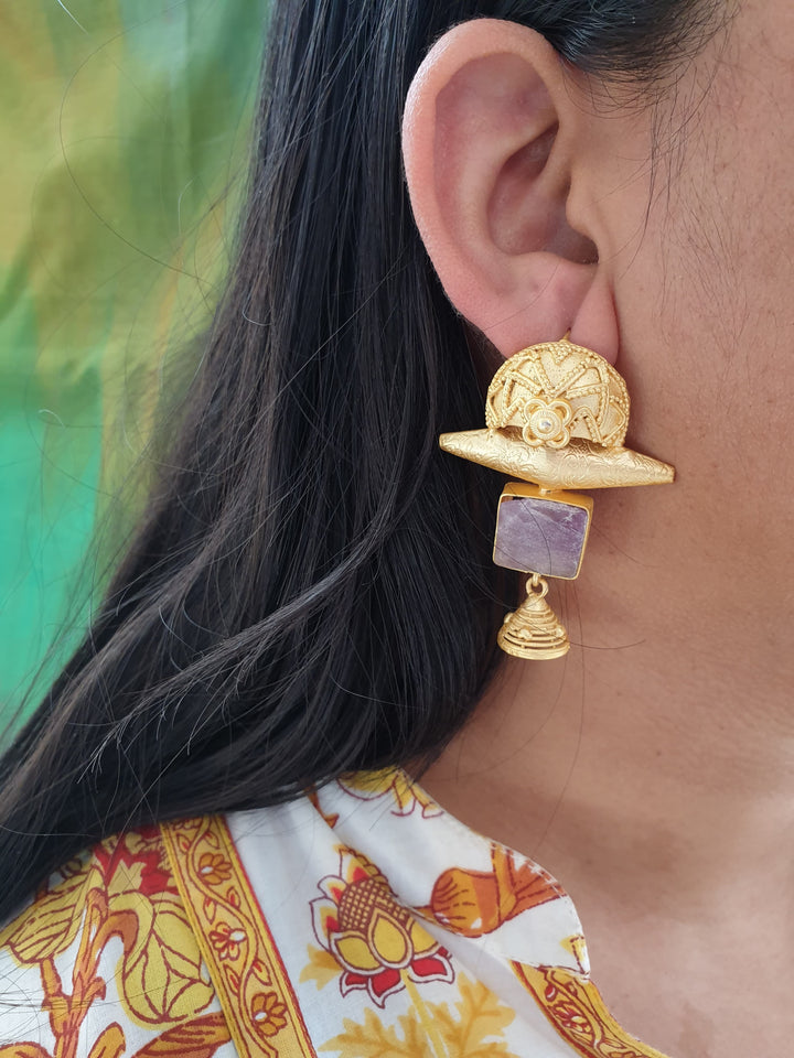 Mauve Druzy Stone | Gold Matte Earrings Collection