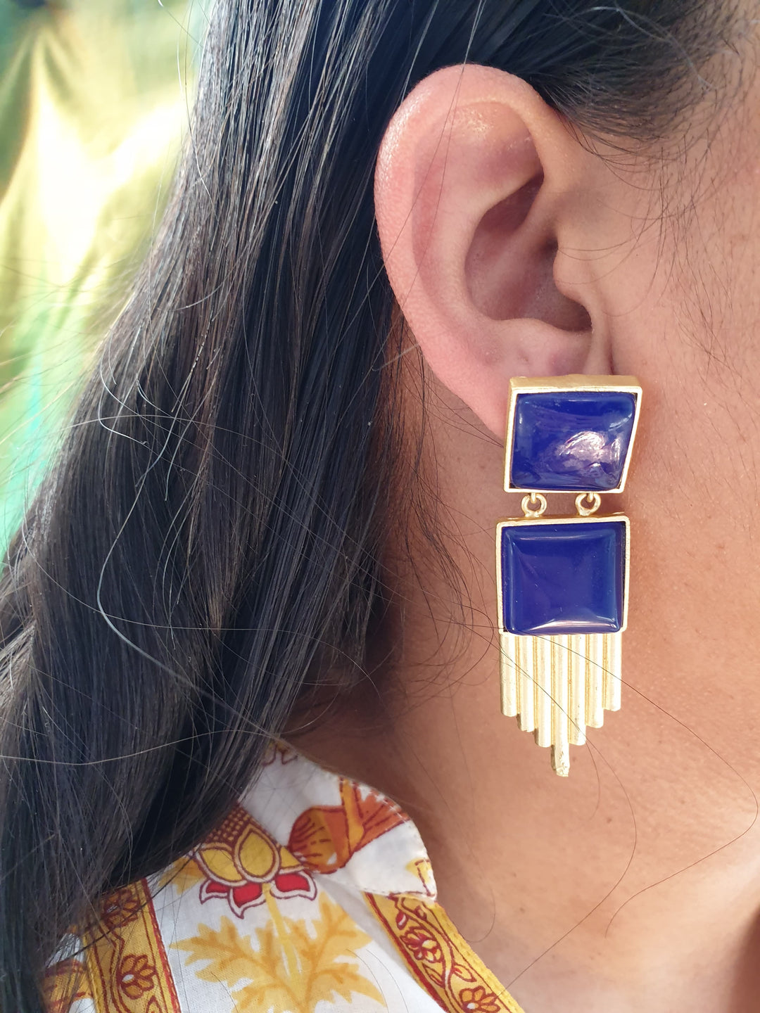 Dark Blue Stone | Gold Matte Earrings Collection