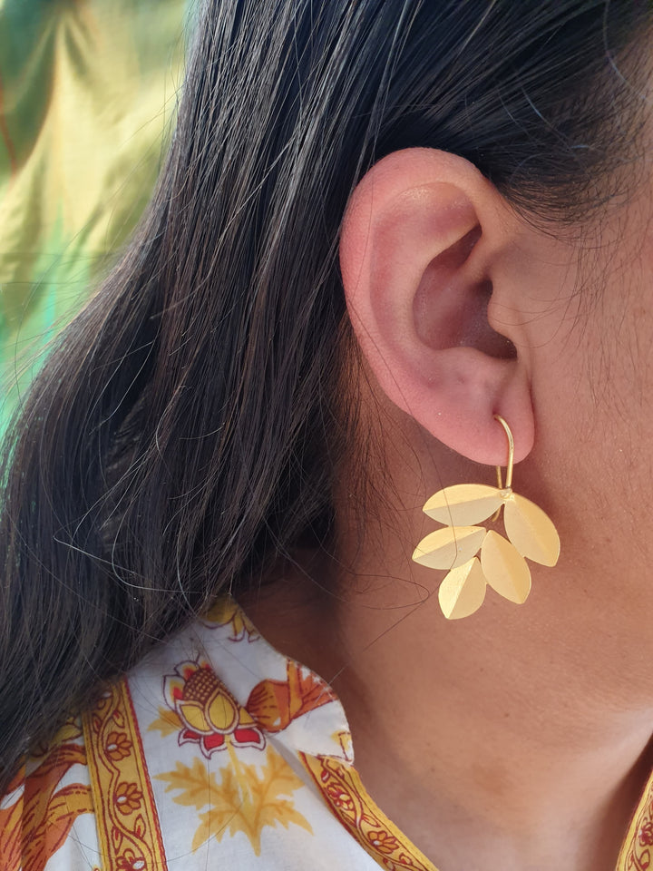 Leaf Gold | Matte Hoop Earrings Luxury Wear