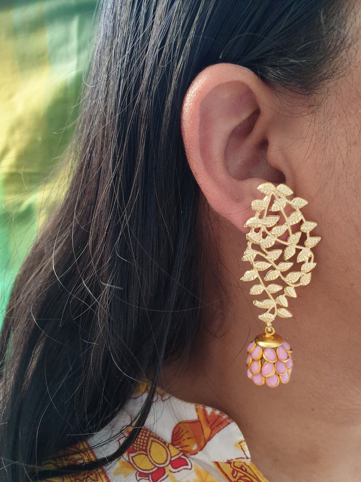 Light Pink Paachi | Jhumki Gold Matte Earrings Edition