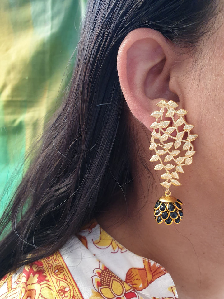 Black Paachi Jhumki | Gold Matte Earrings Collection