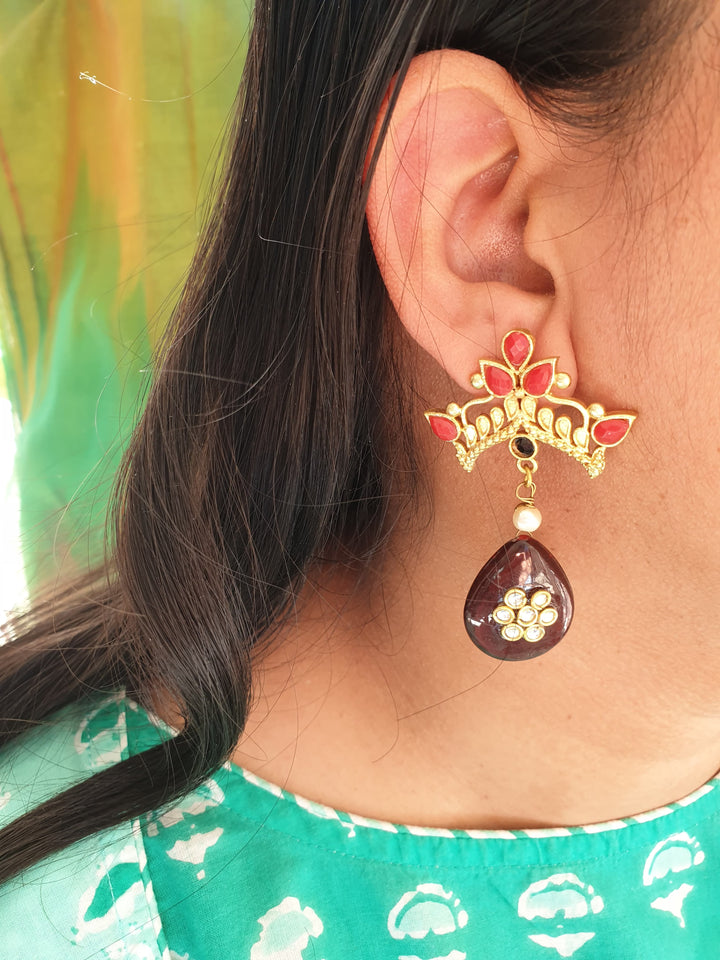 Maroon Stone Gold | Matte Drop Earrings Collection