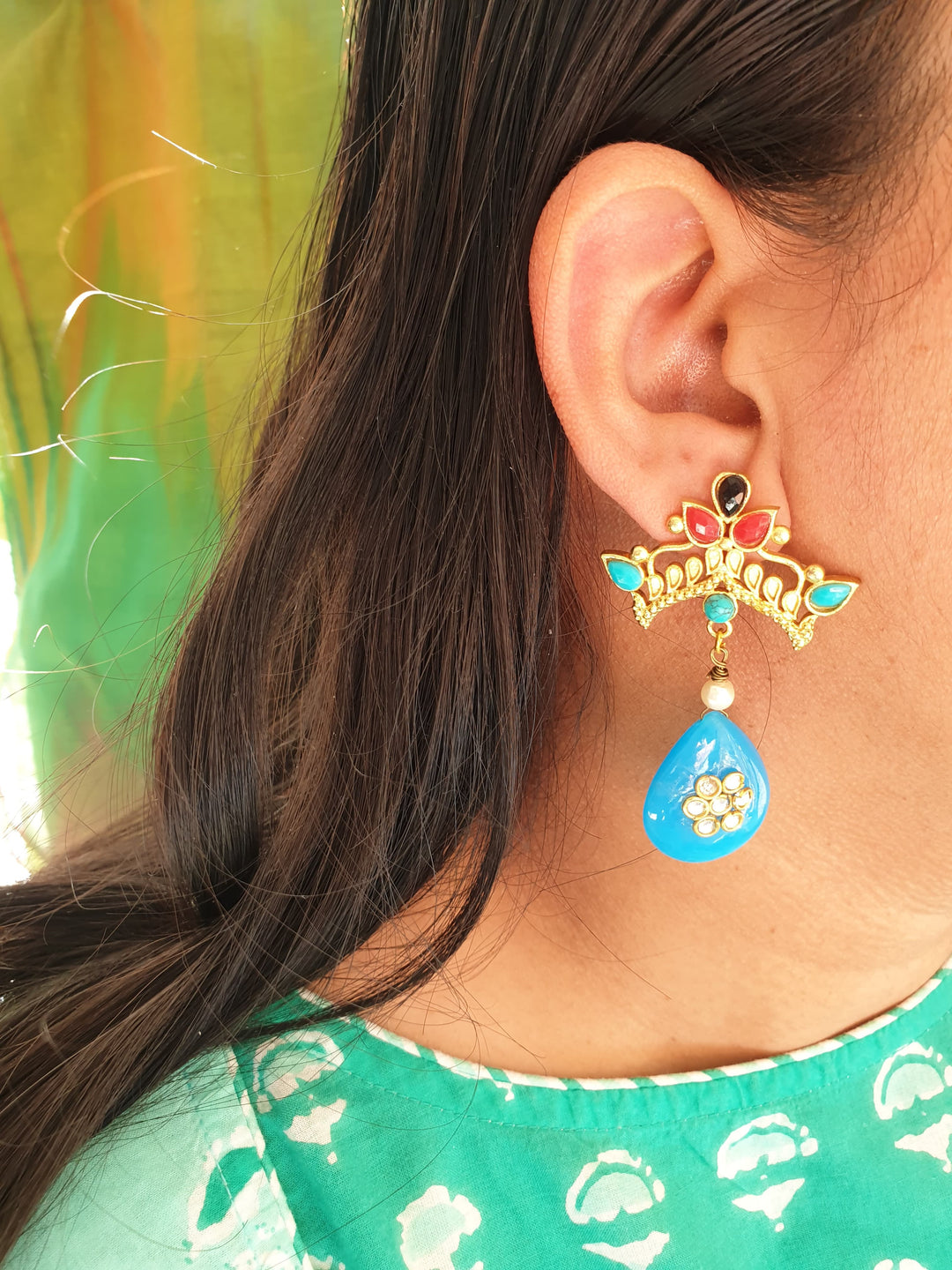 Multicolor Gold | Matte Stone Earrings Luxury Wear
