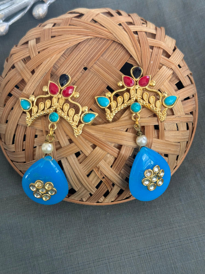 Multicolor Gold | Matte Stone Earrings Luxury Wear