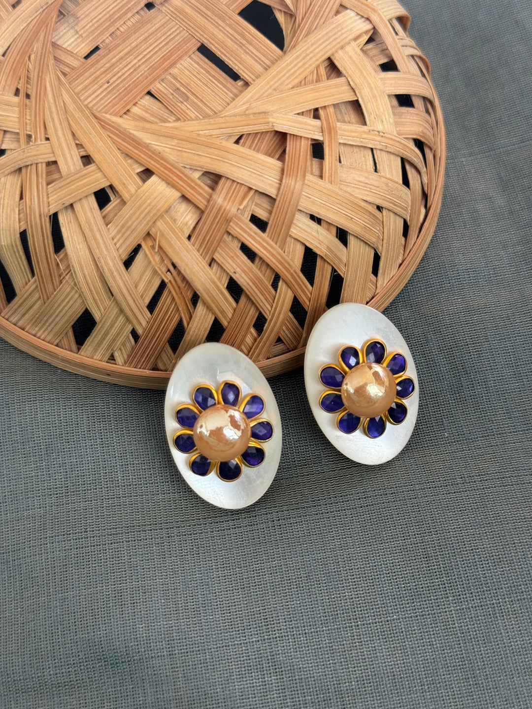 Dark Blue Paachi | Kundan Pearl Stud Earrings Fashionable