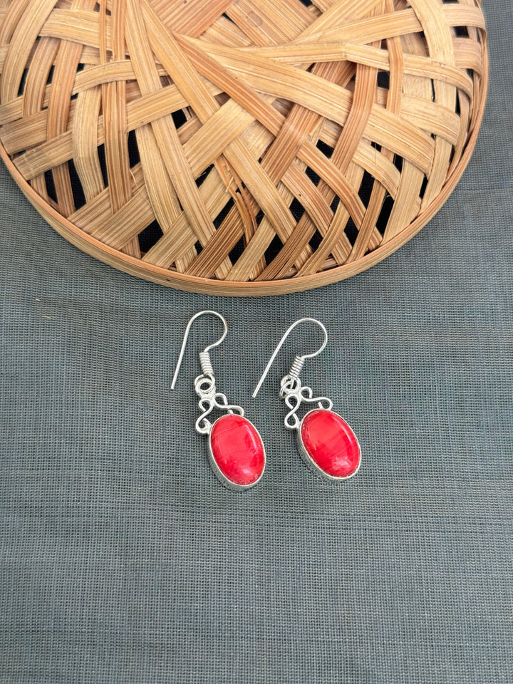 Red Stone | Silver Oxidised Earrings Luxury Wear