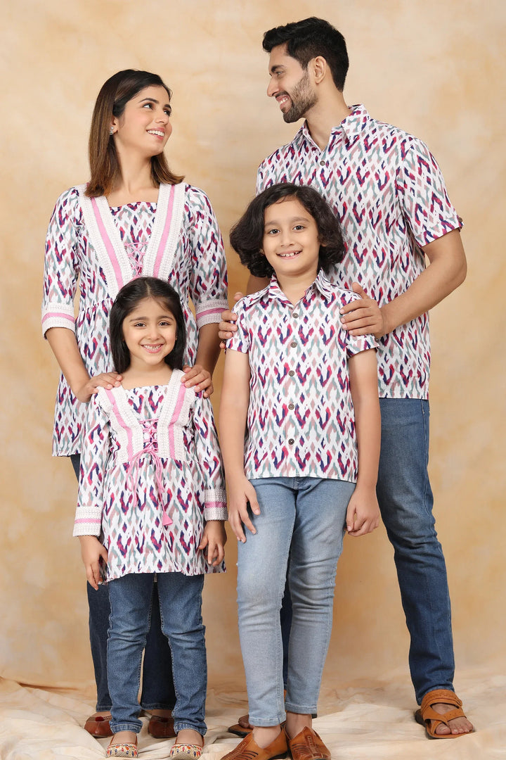Purple Hues and Coordinated Views: White and Purple Ikkat Family Twin Set