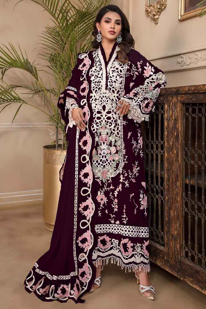 Designer Wine Kameez with Dupatta | Stylish Georgette Ethnic Suit for Women