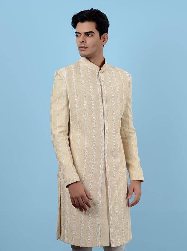 Stylish Fawn Indo Western for Men | Luxurious Silk Blend Outfit