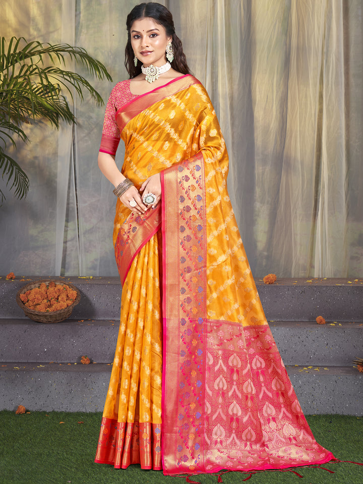 Yellow Designer Silk Saree with Jacquard Designer Work