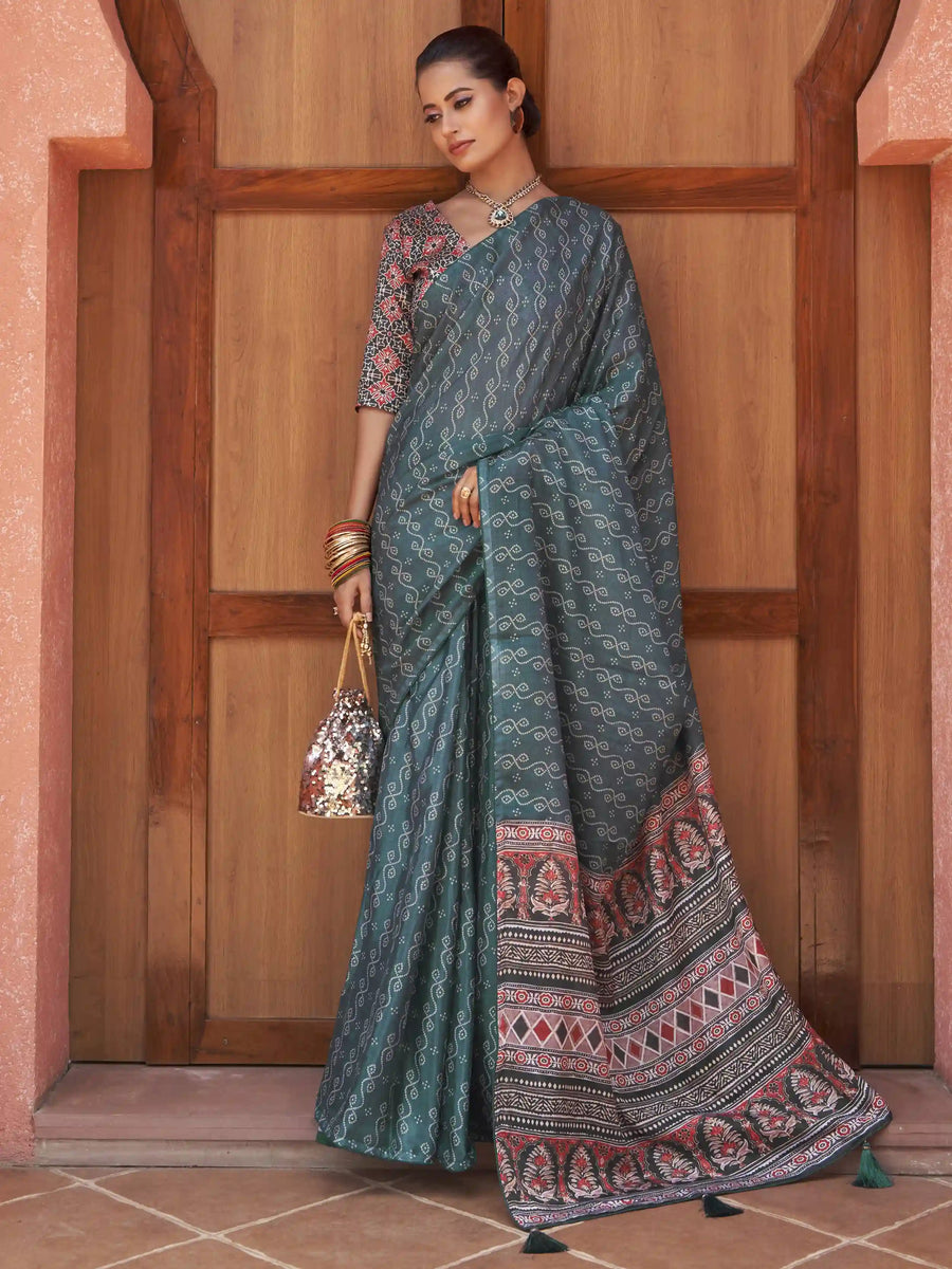 Blue crepe saree crafted for elegance and style.