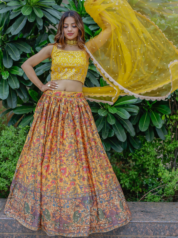 Marvelous Yellow Chinon Digital Printed Haldi Wear Lehenga Choli