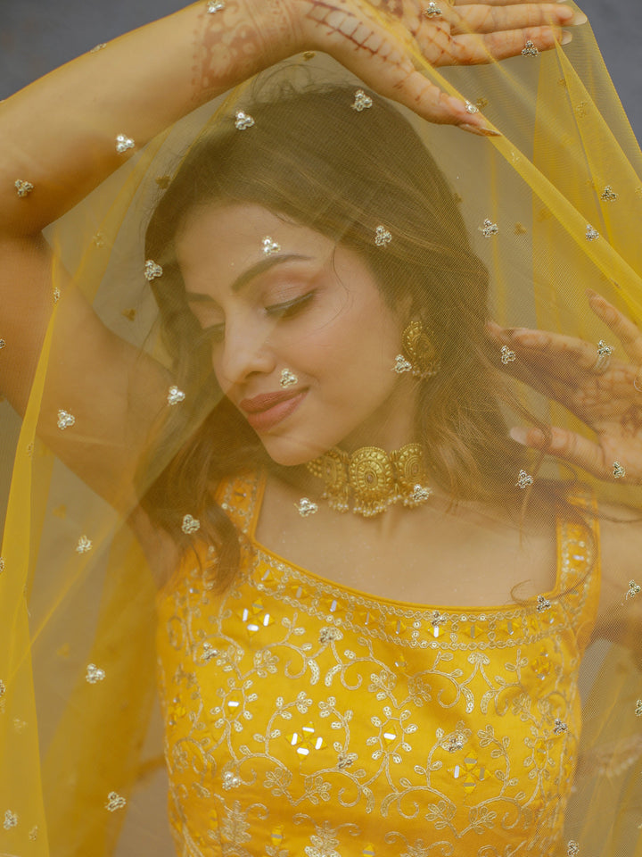 Marvelous Yellow Chinon Digital Printed Haldi Wear Lehenga Choli