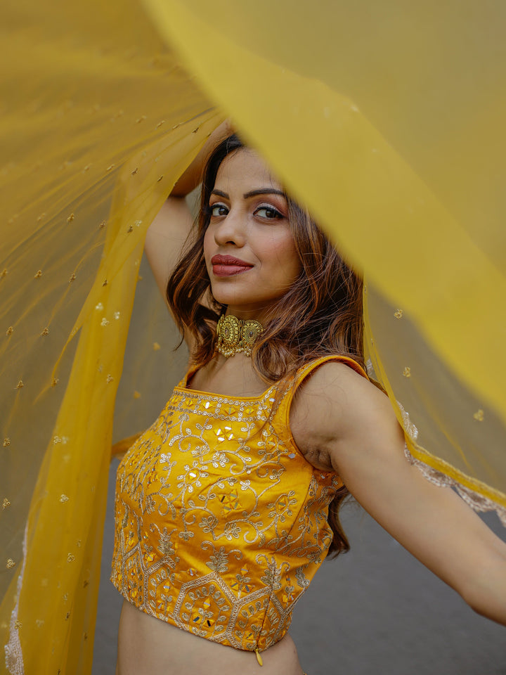 Marvelous Yellow Chinon Digital Printed Haldi Wear Lehenga Choli