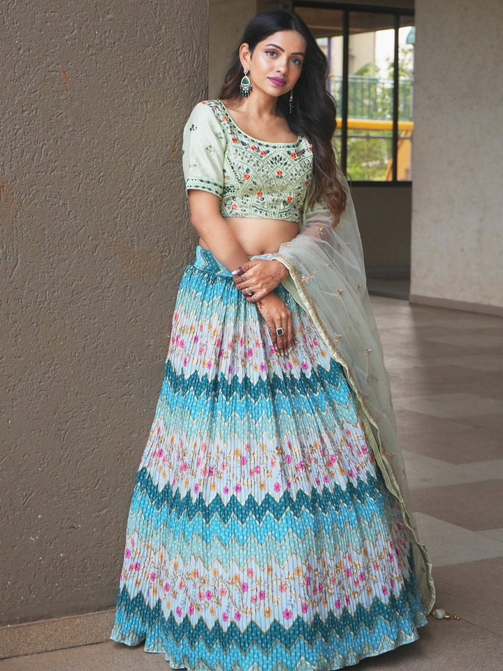 Attractive Multi Color Floral Printed Chinon Festival Wear Lehenga Choli