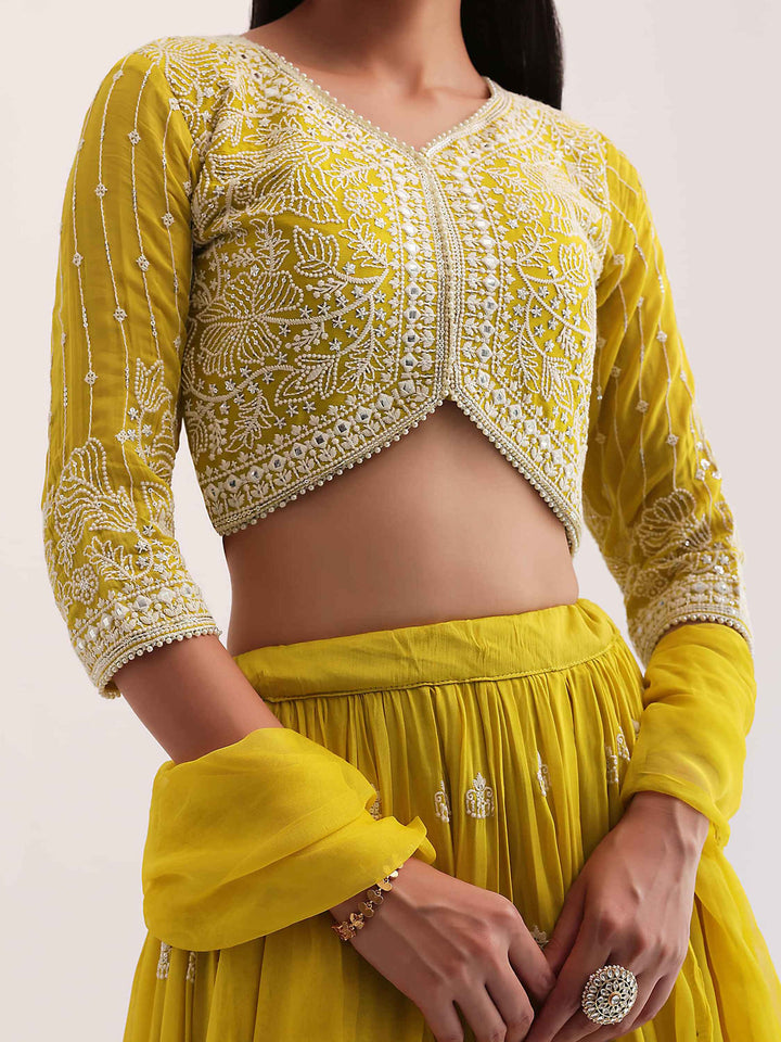 Wonderful Yellow Sequins Georgette Haldi Wear Lehenga Choli