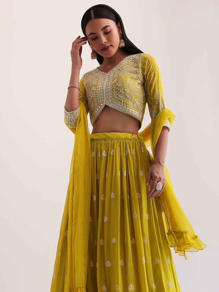 Wonderful Yellow Sequins Georgette Haldi Wear Lehenga Choli