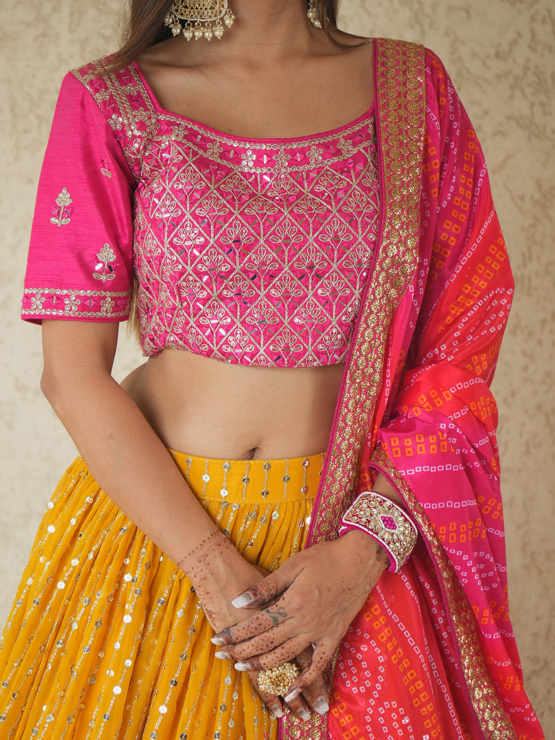 Glamorous Yellow Sequins Georgette Haldi Wear Lehenga Choli