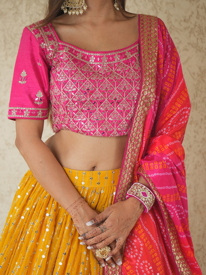 Glamorous Yellow Sequins Georgette Haldi Wear Lehenga Choli