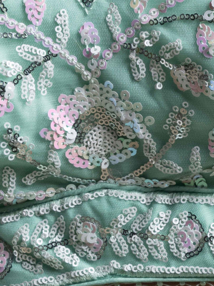 Beautiful Sea Green Sequins Net | Engagement Wear Lehenga Choli with Dupatta