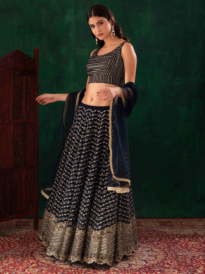 Lovely Blue Sequins Georgette Party Wear Lehenga Choli With Dupatta