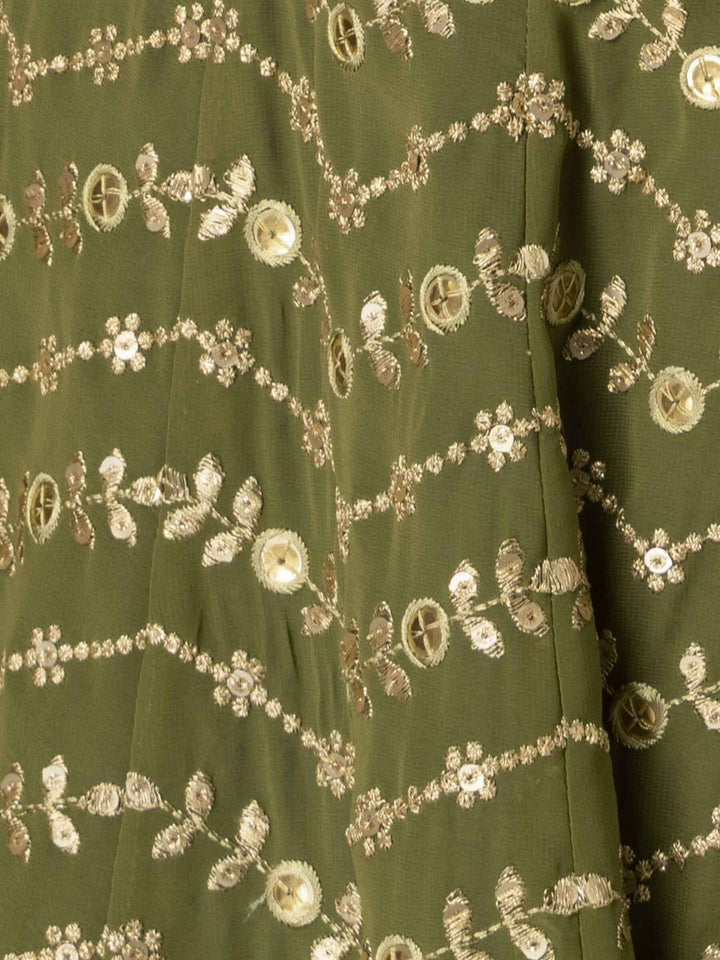 Ravishing Olive Green Zari Embroidery | Georgette Mehendi Wear Lehenga Choli Fashionable